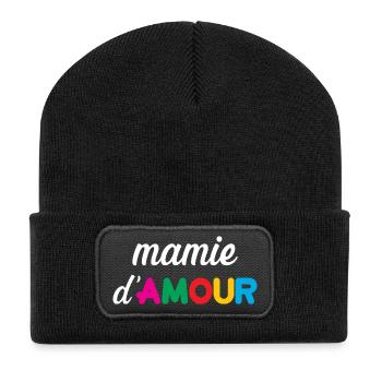 Oma der Liebe - Recycelte Patch Beanie - Schwarz - Vorne