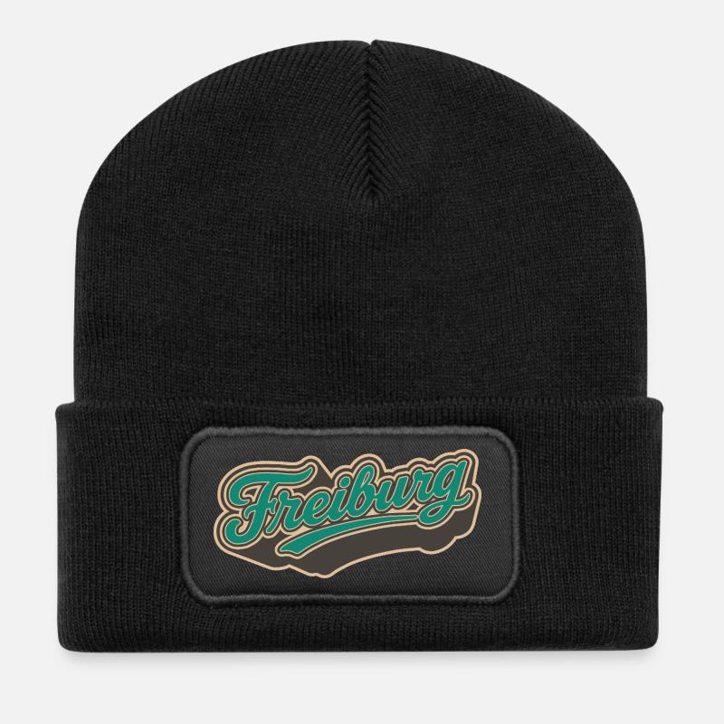 Freiburg Retro Schriftzug Vintage Stil - Recycelte Patch Beanie - Schwarz