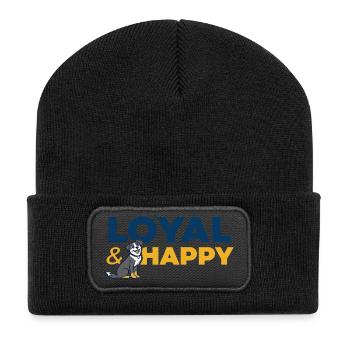 Chien fidèle et heureux logo cartoon - Beanie recyclé à patch - noir - Devant