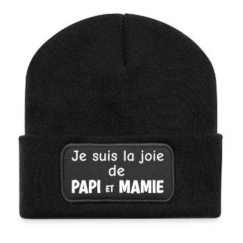 Je suis la Joie de Papi et Mamie - Beanie recyclé à patch - noir - Devant