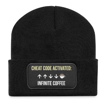 Unendlicher Kaffee Aktiver Cheat-Code - Recycelte Patch Beanie - Schwarz - Vorne