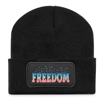 Freedom Freiheit Schrift Bunt Vögel Vintage Retro - Recycelte Patch Beanie - Schwarz - Vorne