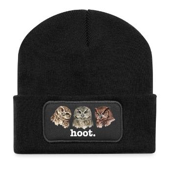 Eulen rufen lustig Eulenliebhaber lustig rufen - Recycelte Patch Beanie - Schwarz - Vorne