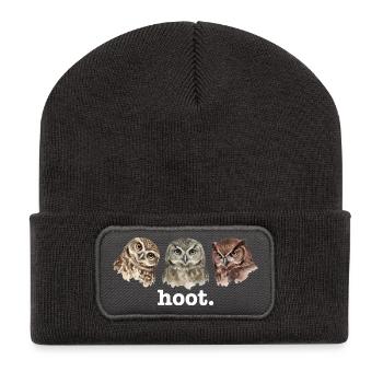 Eulen rufen lustig Eulenliebhaber lustig rufen - Recycelte Patch Beanie - Dunkelgrau - Vorne