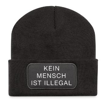 Kein Mensch ist illegal – Statement Design - Recycelte Patch Beanie - Dunkelgrau - Vorne