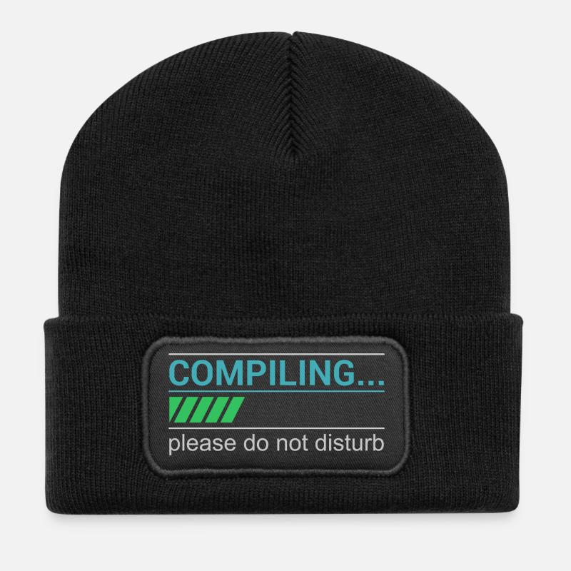 Funny Programmer T-Shirt - Compiling Please - Recycled Patch Beanie - black