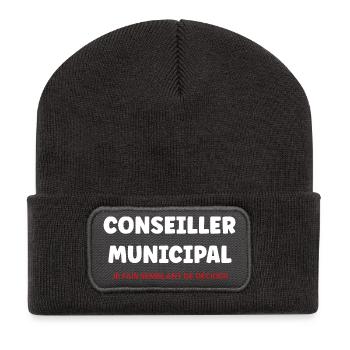Conseiller Municipal Typo Noir Bold - Beanie recyclé à patch - charbon - Devant