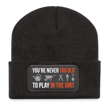Jamais trop vieux pour jouer dans la terre – Gärtner Design - Beanie recyclé à patch - charbon - Devant