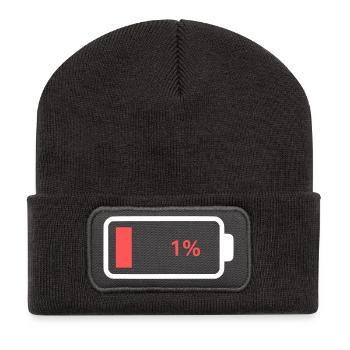 Empty Battery 1% Icon - Recycled Patch Beanie - dark grey - Front
