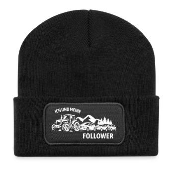 Ich und meine Follower - Traktor - Stau - Recycelte Patch Beanie - Schwarz - Vorne