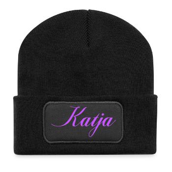 Nomme Katja en écriture lavande - Beanie recyclé à patch - noir - Devant