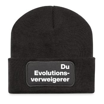 DU EVOLUTIONSVERWEIGERER. SARKASMUS, FRECH - Recycelte Patch Beanie - Dunkelgrau - Vorne