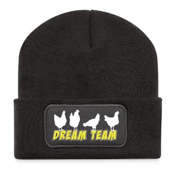 Hühner Fans -  Hahn - Gockel - Küken - Ei - Bio - Recycelte Patch Beanie - Dunkelgrau - Vorne