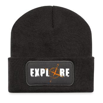 Explorez le motif avec une boussole - Beanie recyclé à patch - charbon - Devant