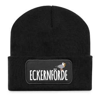 Eckernförde Möwe Ostsee - Recycelte Patch Beanie - Schwarz - Vorne