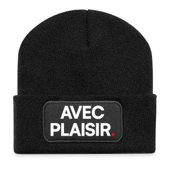 Avec plaisir - Beanie recyclé à patch - noir - Devant