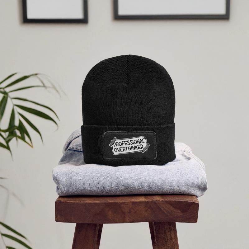 Professional Overthinker Funny Brooding Anxiety Logo Recycled Patch Beanie