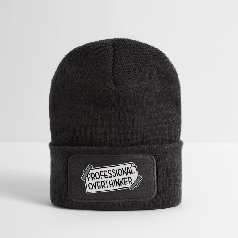 Professional Overthinker Funny Brooding Anxiety Logo Recycled Patch Beanie