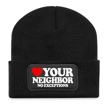 Love your neighbor – without exception. Christian - Recycled Patch Beanie - black - Front