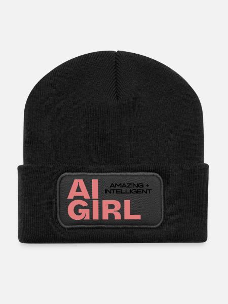 AI Girl, Amazing + Intelligent - Recycled Patch Beanie - black