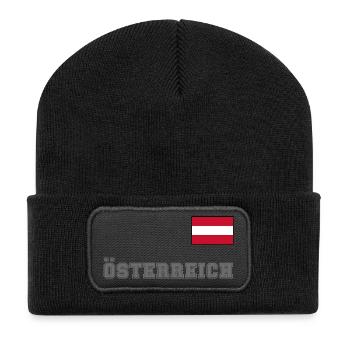 ÖSTERREICH Trikot Look - Flagge Fahne auf Brust - Recycelte Patch Beanie - Schwarz - Vorne