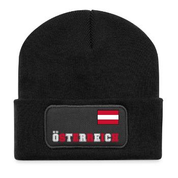 ÖSTERREICH Trikot Look - Flagge Fahne auf Brust - Recycelte Patch Beanie - Schwarz - Vorne