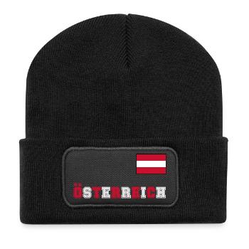 ÖSTERREICH Trikot Look - Flagge Fahne auf Brust - Recycelte Patch Beanie - Schwarz - Vorne