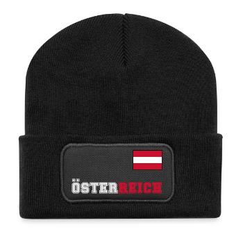 ÖSTERREICH Trikot Look - Flagge Fahne auf Brust - Recycelte Patch Beanie - Schwarz - Vorne