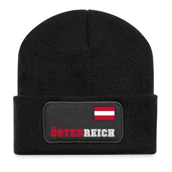ÖSTERREICH Trikot Look - Flagge Fahne auf Brust - Recycelte Patch Beanie - Schwarz - Vorne