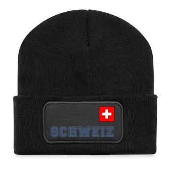 SCHWEIZ Trikot Look - mit Fahne Flagge auf Brust - Recycelte Patch Beanie - Schwarz - Vorne