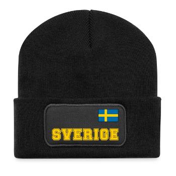 SCHWEDEN - SVERIGE Trikot Look - Flagge auf Brust - Recycelte Patch Beanie - Schwarz - Vorne
