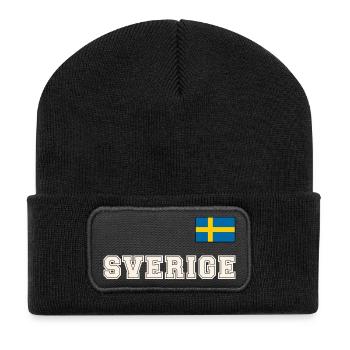 SCHWEDEN - SVERIGE Trikot Look - Flagge auf Brust - Recycelte Patch Beanie - Schwarz - Vorne