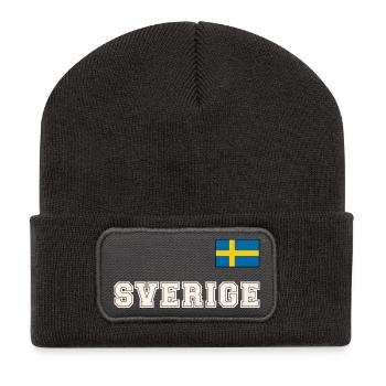 SCHWEDEN - SVERIGE Trikot Look - Flagge auf Brust - Recycelte Patch Beanie - Dunkelgrau - Vorne
