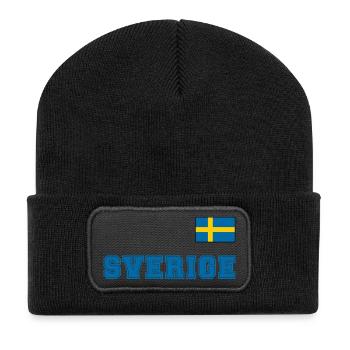 SCHWEDEN - SVERIGE Trikot Look - Flagge auf Brust - Recycelte Patch Beanie - Schwarz - Vorne