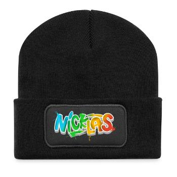 Nicklas - Beanie recyclé à patch - noir - Devant