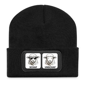 Schaf Unschaf - Wortspiel mit unscharf und Schaf - Recycelte Patch Beanie - Schwarz - Vorne