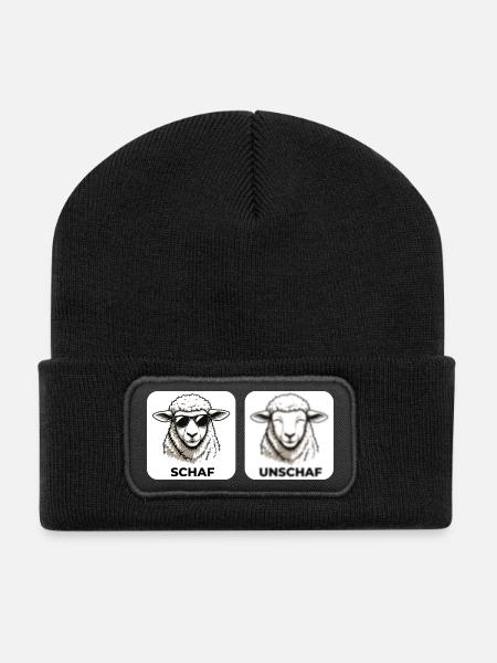 Schaf Unschaf - Wortspiel mit unscharf und Schaf - Recycelte Patch Beanie - Schwarz