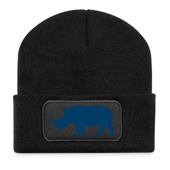 Rhinoceros silhouette in deep blue - Recycled Patch Beanie - black - Front