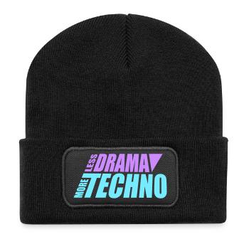 Less drama more techno Spruch Party Rave Logo Text - Recycelte Patch Beanie - Schwarz - Vorne
