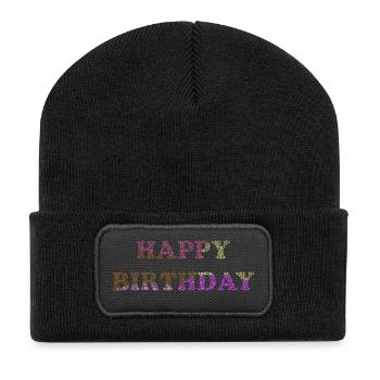 ANNIVERSAIRE. HAPPY BIRTHDAY. JOYEUX ANNIVERSAIRE. - Beanie recyclé à patch - noir - Devant