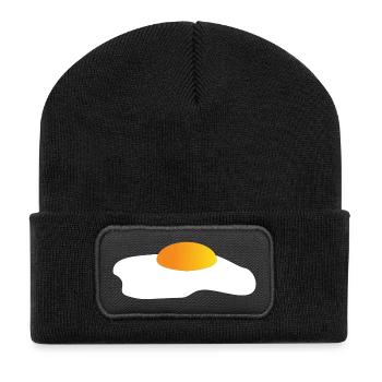 Spiegelei Minimal-Icon Gelborange - Recycelte Patch Beanie - Schwarz - Vorne
