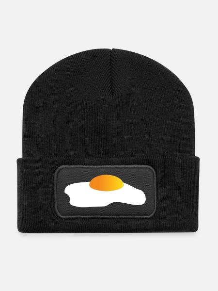 Fried Egg Minimal Icon Yellow-Orange - Recycled Patch Beanie - black