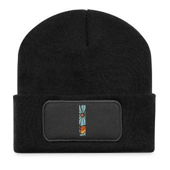 Buchstabe i Blumen groovy Geschenkidee - Recycelte Patch Beanie - Schwarz - Vorne