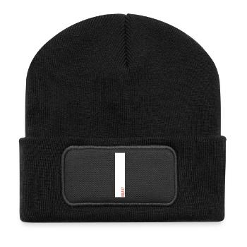NOIA17 Streetwear mit weissem Balken - Recycelte Patch Beanie - Schwarz - Vorne