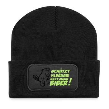 Schützt die Bäume - esst mehr Biber! - Recycelte Patch Beanie - Schwarz - Vorne