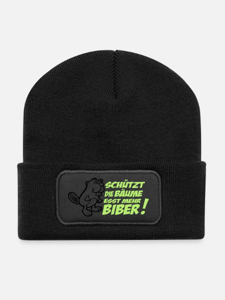 Protège les arbres - manger plus de castors! - Beanie recyclé à patch - noir