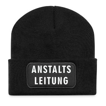 ANSTALTS LEITUNG - lustig RAHMENLOS® - Recycelte Patch Beanie - Schwarz - Vorne