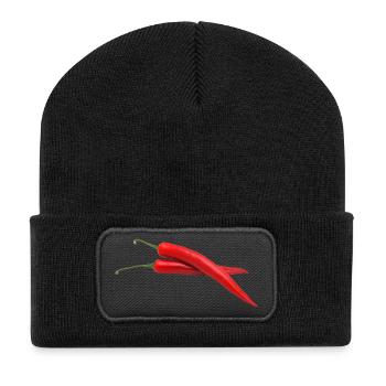 paprika piment chili végétarien veggie agrumes - Beanie recyclé à patch - noir - Devant