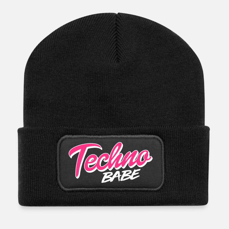 Techno Babe - Recycelte Patch Beanie - Schwarz