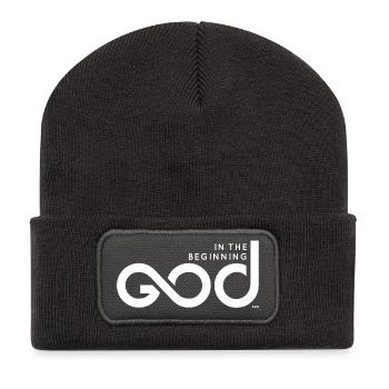 Am Anfang Gott ... - White Print - Recycelte Patch Beanie - Dunkelgrau - Vorne